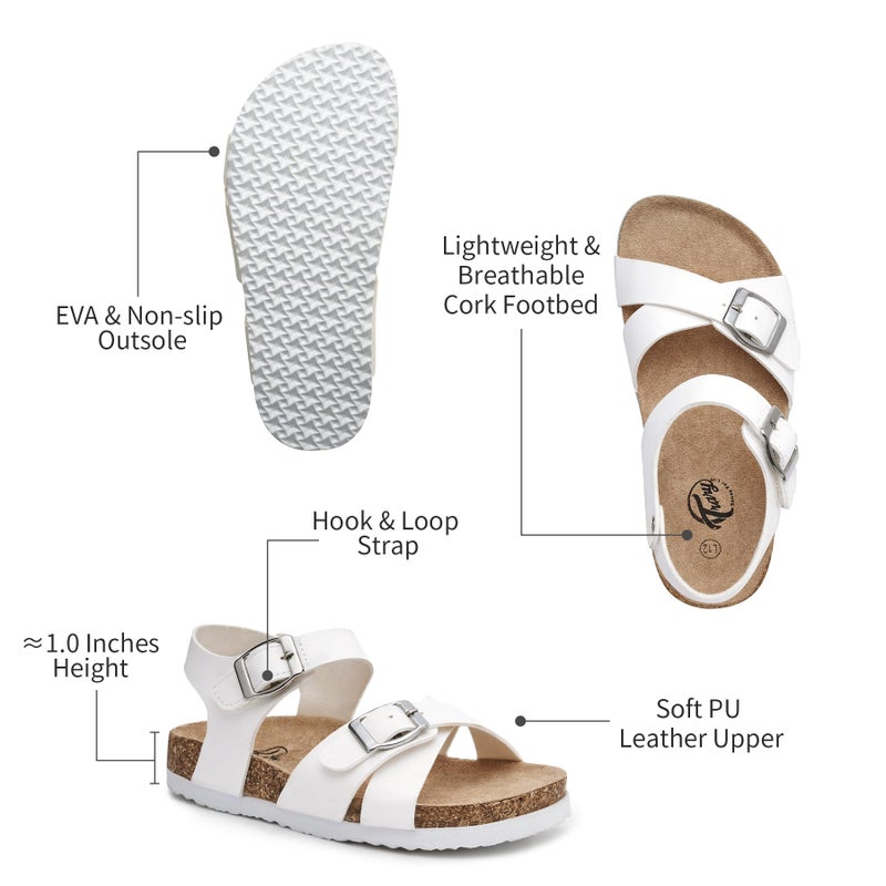Trary Girls White Sandals Open Toe Casual Summer Shoes with Cork Footbed Cute Sandals for Girls, Little Kids Size 13 - Image 5